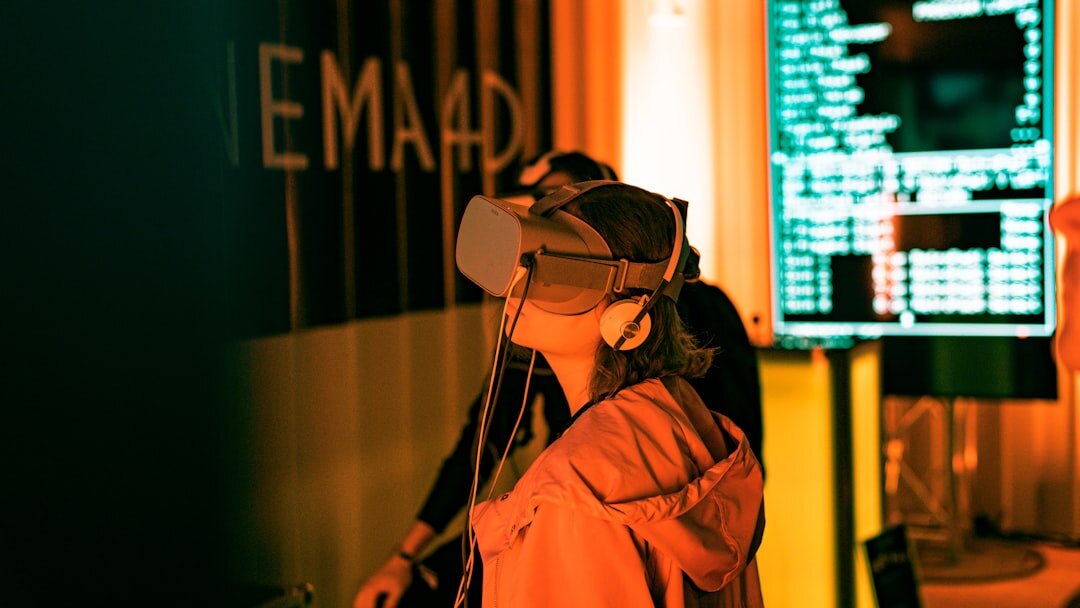 Person wearing virtual reality headset experiencing immersive technology